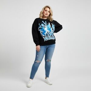 Graphic Blue‎ Butterfly Statement Sweatshirt Heavy Inner Fleece Cozy Warm Large